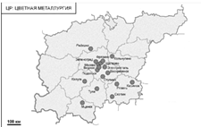 Размещение производства черных металлов на территории РФ.