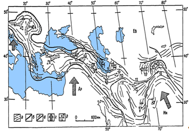 Общие особенности строения альпийских и киммерийских складчатых сооружений Средиземноморского пояса от Восточных Карпат до Памира.