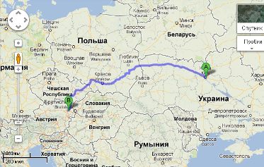 Схема маршрута Киев - Брно - Вена.