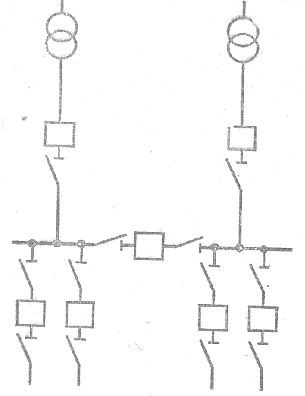 Схема РУ 6-10 кВ - одиночная схема сборных шин, секционированная через разомкнутый выключатель.