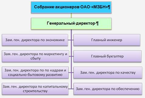 Организационная структура управления ОАО «МЗБН».