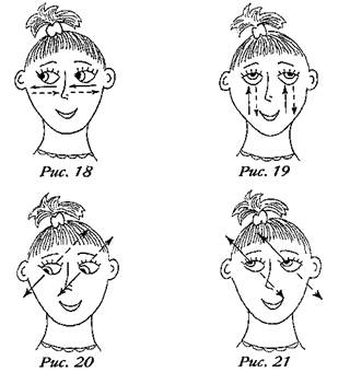 Выполнение поворотов глазного яблока по горизонтальной (рис. 18), вертикальной (рис. 19) и диагональным (рис. 2О—21) траекториям (направлениям) Все упражнения выполняются только с открытыми глазами.