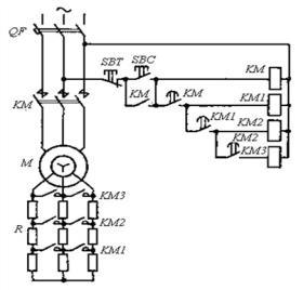 Схема управления асинхронным двигателем с фазным ротором.