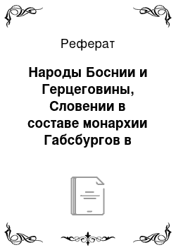 Реферат: Народы Боснии и Герцеговины, Словении в составе монархии Габсбургов в Новое время