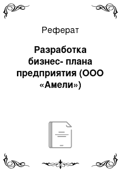 Реферат: Разработка бизнес-плана предприятия (ООО «Амели»)