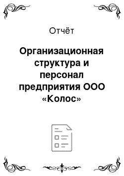 Отчёт: Организационная структура и персонал предприятия ООО «Колос»