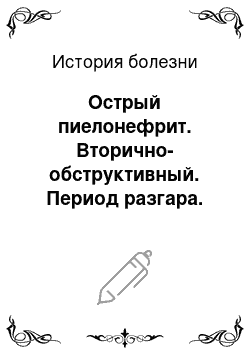 История болезни: Острый пиелонефрит. Вторично-обструктивный. Период разгара. Нарушение фильтрационной и тубулярной функций почек