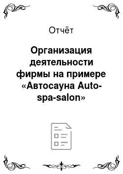 Отчёт: Организация деятельности фирмы на примере «Автосауна Auto-spa-salon»