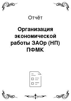 Отчёт: Организация экономической работы ЗАОр (НП) ПФМК