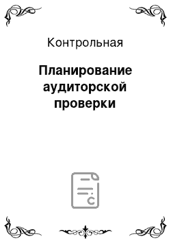 Контрольная: Планирование аудиторской проверки