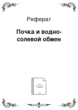 Реферат: Почка и водно-солевой обмен