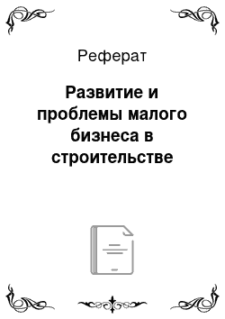 Реферат: Развитие и проблемы малого бизнеса в строительстве