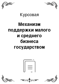 Курсовая: Механизм поддержки малого и среднего бизнеса государством