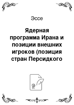 Эссе: Ядерная программа Ирана и позиции внешних игроков (позиция стран Персидкого залива)