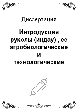 Диссертация: Интродукция руколы (индау) , ее агробиологические и технологические особенности при возделывании в Пермском крае