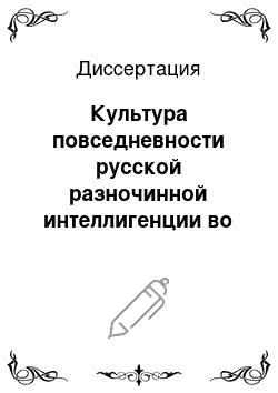 Диссертация: Культура повседневности русской разночинной интеллигенции во второй половине XIX века: Соотношение «идеального» и «реального»