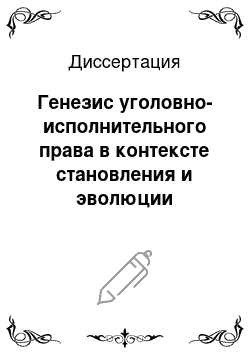 Диссертация: Генезис уголовно-исполнительного права в контексте становления и эволюции пенитенциарной системы России