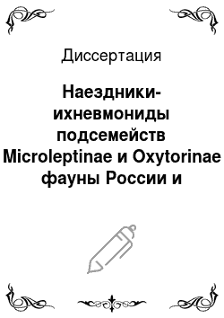 Диссертация: Наездники-ихневмониды подсемейств Microleptinae и Oxytorinae фауны России и сопредельных стран
