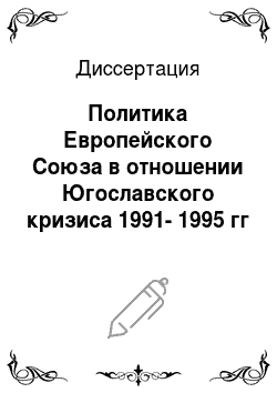 Диссертация: Политика Европейского Союза в отношении Югославского кризиса 1991-1995 гг