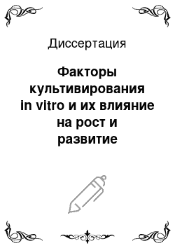 Диссертация: Факторы культивирования in vitro и их влияние на рост и развитие растений земляники in vitro и in vivo