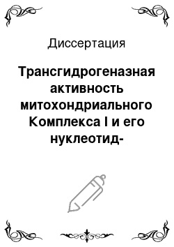 Диссертация: Трансгидрогеназная активность митохондриального Комплекса I и его нуклеотид-связывающие центры