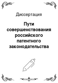 Диссертация: Пути совершенствования российского патентного законодательства в свете действующих законов Российской Федерации и международных соглашений