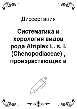 Диссертация: Систематика и хорология видов рода Atriplex L. s. l. (Chenopodiaceae) , произрастающих в России и сопредельных государствах