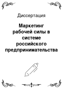 Диссертация: Маркетинг рабочей силы в системе российского предпринимательства
