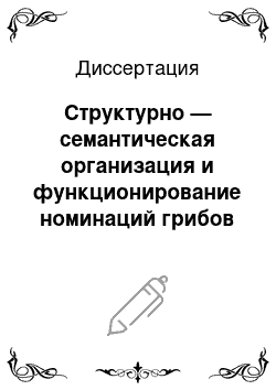 Диссертация: Структурно — семантическая организация и функционирование номинаций грибов в русском языке