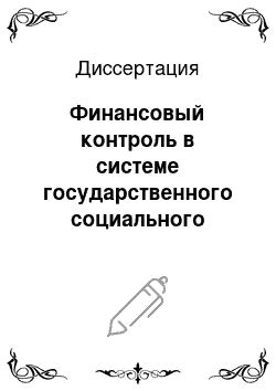 Диссертация: Финансовый контроль в системе государственного социального страхования: Принципы и контроль