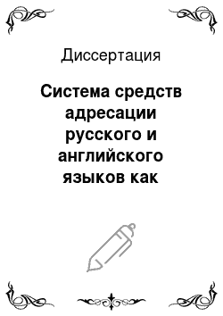 Диссертация: Система средств адресации русского и английского языков как разновидность лингвокультурологического поля