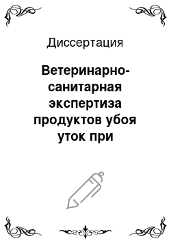 Диссертация: Ветеринарно-санитарная экспертиза продуктов убоя уток при отравлении бентиокарбом (сатурном)