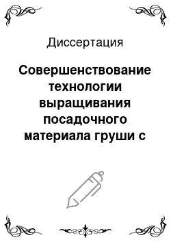 Диссертация: Совершенствование технологии выращивания посадочного материала груши с использованием новых клоновых подвоев рода Pyrus