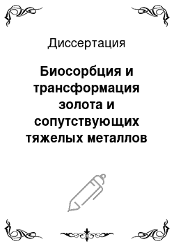 Диссертация: Биосорбция и трансформация золота и сопутствующих тяжелых металлов микромицетами