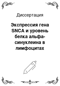 Диссертация: Экспрессия гена SNCA и уровень белка альфа-синуклеина в лимфоцитах периферической крови при болезни Паркинсона, обусловленной мутациями гена LRRK2