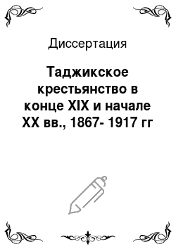 Диссертация: Таджикское крестьянство в конце XIX и начале ХХ вв., 1867-1917 гг