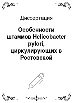 Диссертация: Особенности штаммов Helicobacter pylori, циркулирующих в Ростовской области, и конструирование антигенного полимерного хеликобактерного диагностикума