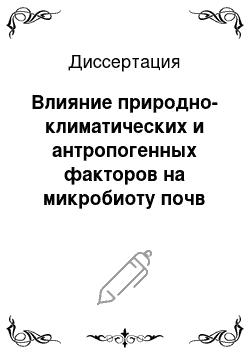 Диссертация: Влияние природно-климатических и антропогенных факторов на микробиоту почв прибрежной зоны Колького залива