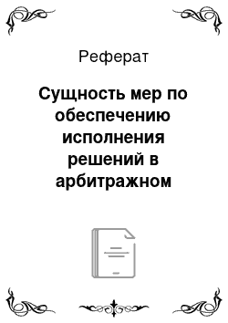 Реферат: Сущность мер по обеспечению исполнения решений в арбитражном процессе