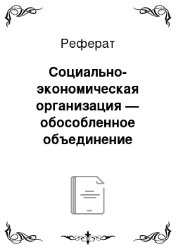 Реферат: Социально-экономическая организация — обособленное объединение людей с целью совместного решения экономических задач