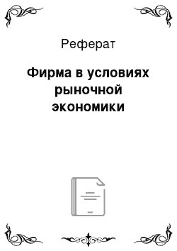 Реферат: Фирма в условиях рыночной экономики