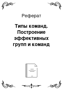 Реферат: Типы команд. Построение эффективных групп и команд