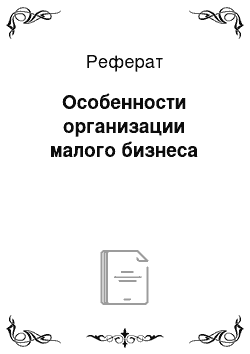 Реферат: Особенности организации малого бизнеса