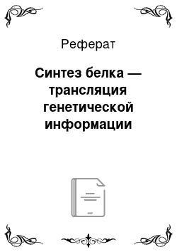 Реферат: Синтез белка — трансляция генетической информации