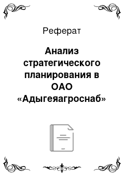 Реферат: Анализ стратегического планирования в ОАО «Адыгеяагроснаб»