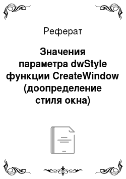 Реферат: Значения параметра dwStyle функции CreateWindow (доопределение стиля окна)