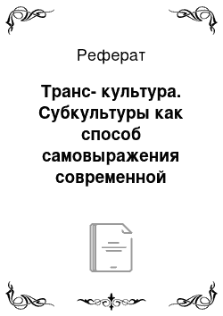 Реферат: Транс-культура. Субкультуры как способ самовыражения современной молодёжи