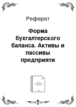 Реферат: Форма бухгалтерского баланса. Активы и пассивы предприяти