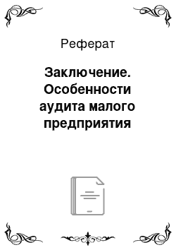 Реферат: Заключение. Особенности аудита малого предприятия