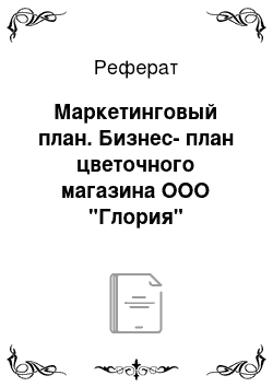 Реферат: Маркетинговый план. Бизнес-план цветочного магазина ООО "Глория"